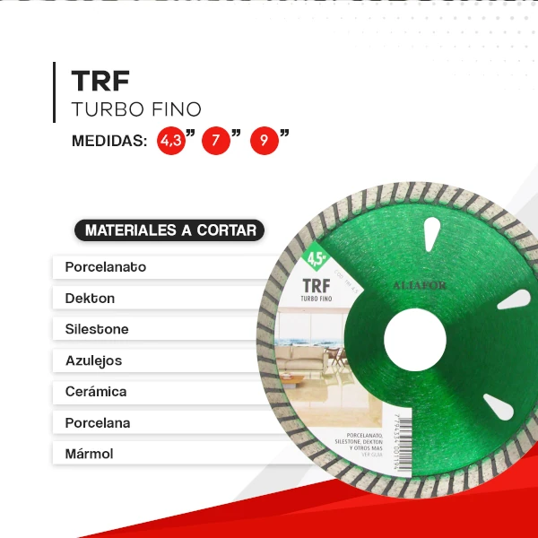 Disco Diamantado Turbo Fino TRF Aliafor 4.5” y 7” Corte Preciso